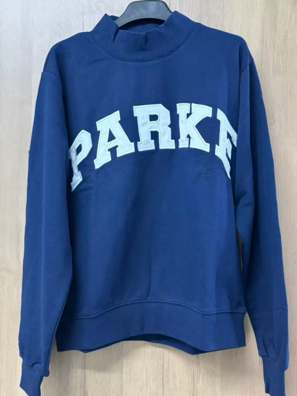 PARKE Navy Mock Neck Varsity Sweatshirt